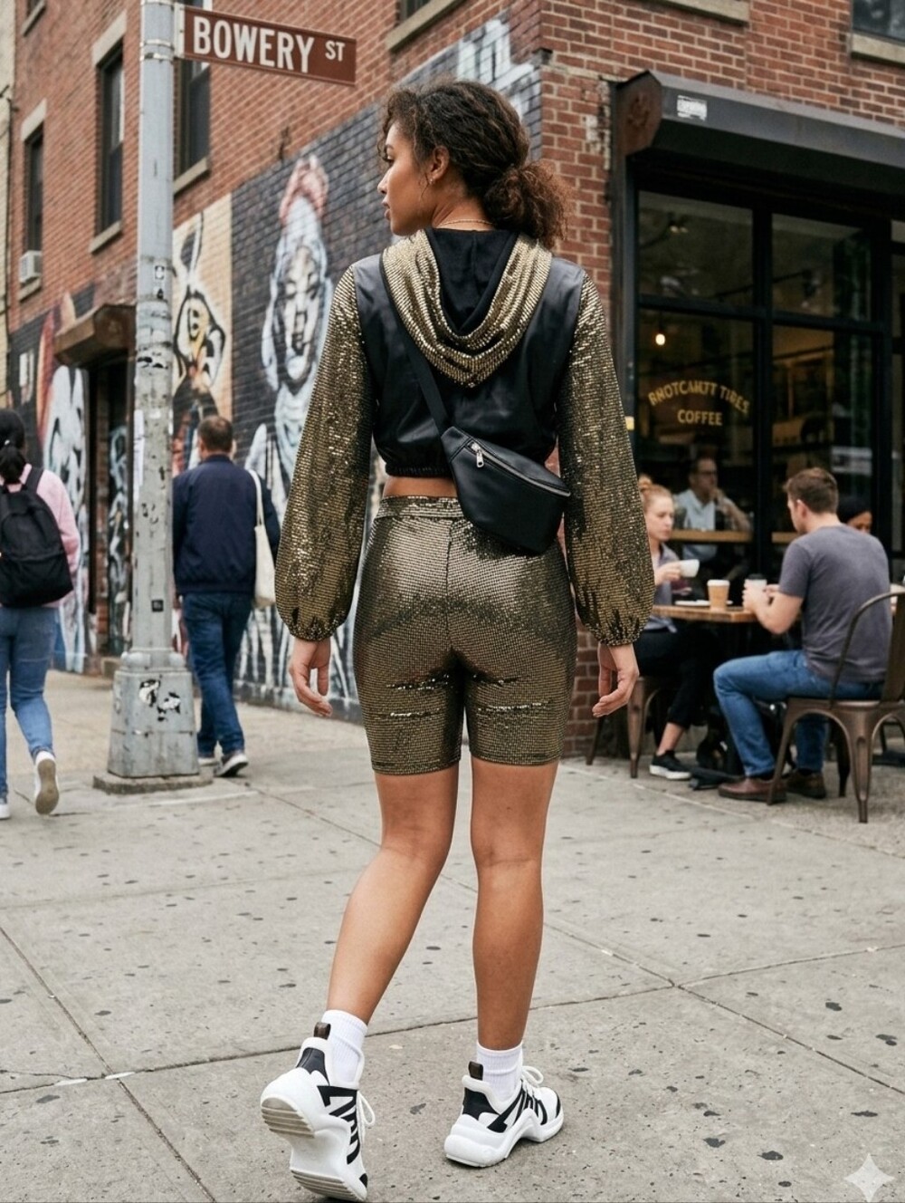 SHOP 17 Gold Glitter Hoodie Short Set (You Get Top and Bottoms!)